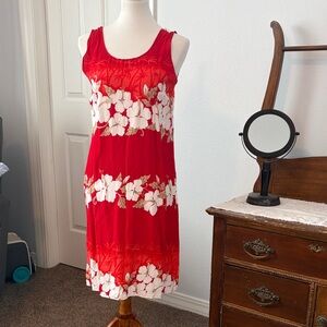 Tropical Floral Sleeveless red print Midi Dress